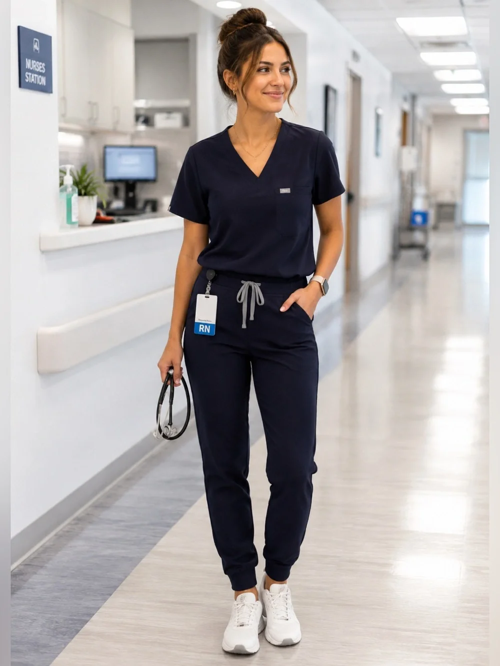 FIGS Women's Navy V-Neck Scrub Top and Jogger Pants Set L/LT